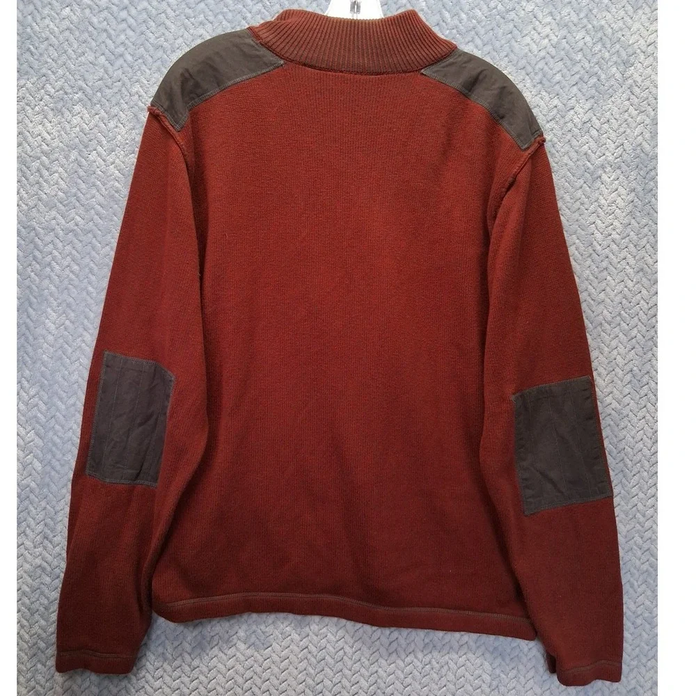 Ascend Mens Large Rust Red Quarter Zip Sweater Elbow Patches Outdoor Pullover